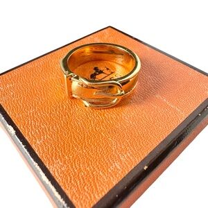 Hermes Gold Engraved Iconic Santur Belt Scarf Ring with Box